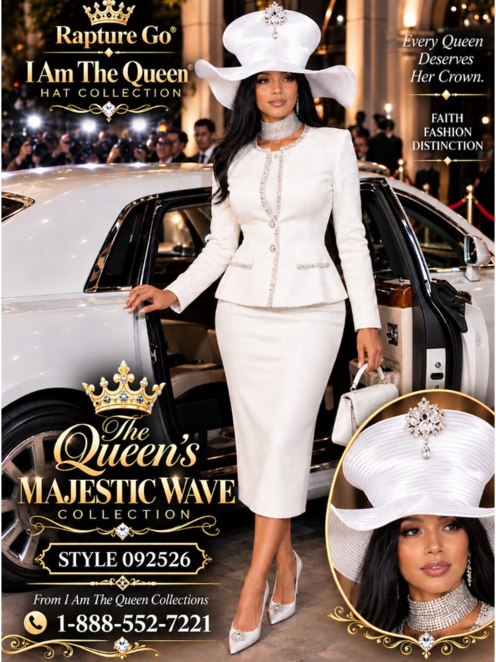 I Am The Queen White Majestic Wave Church Hat Style 11526